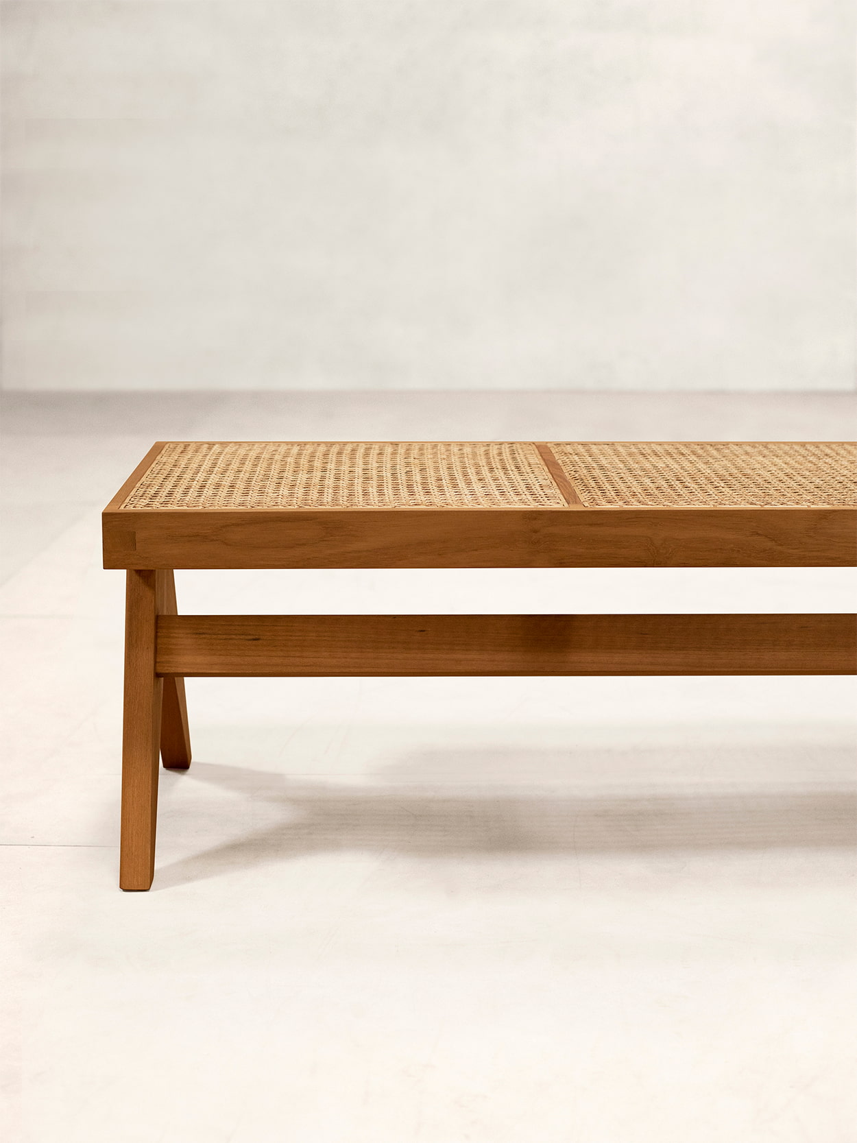 Teak and Cane Bench 3